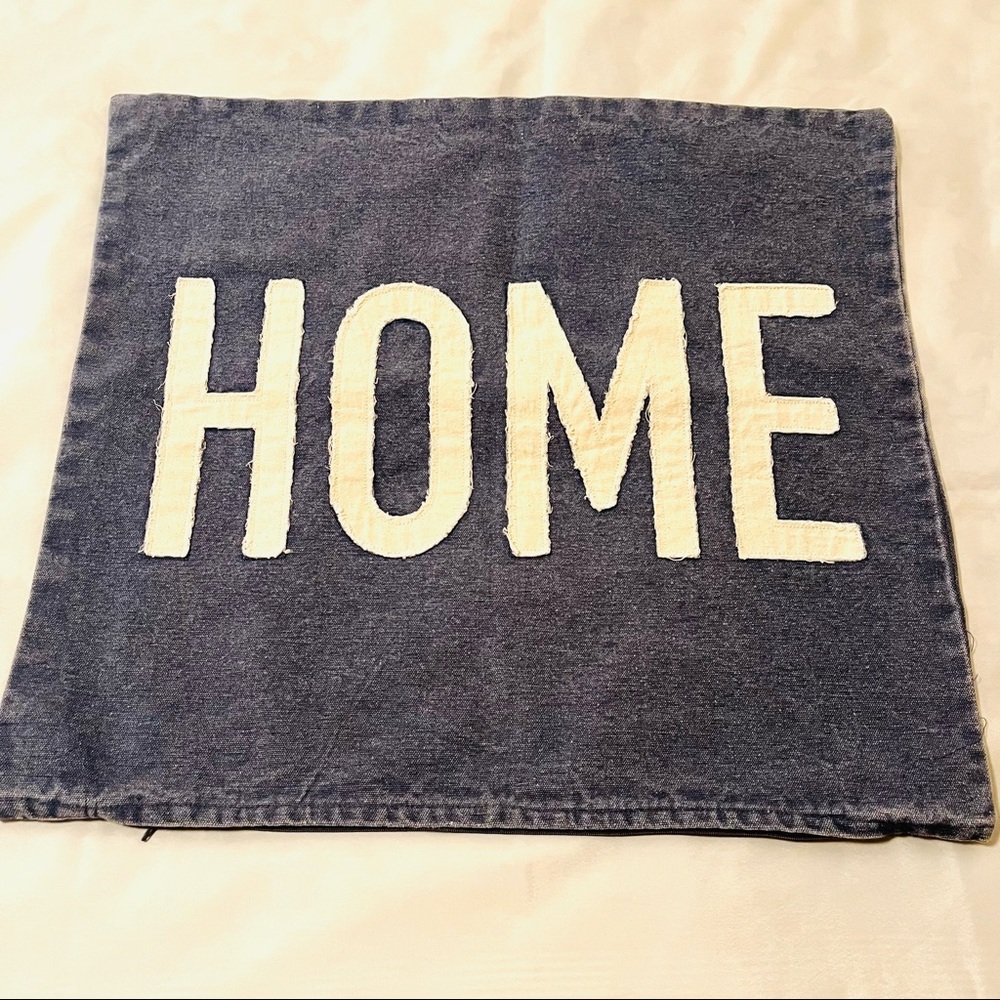 NWOT Denim Pillow Cover “HOME” Appliqué